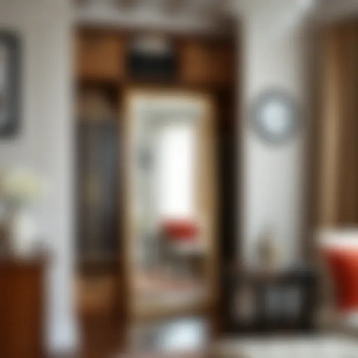 An organized space showcasing a floor length mirror that enhances the room's decor.