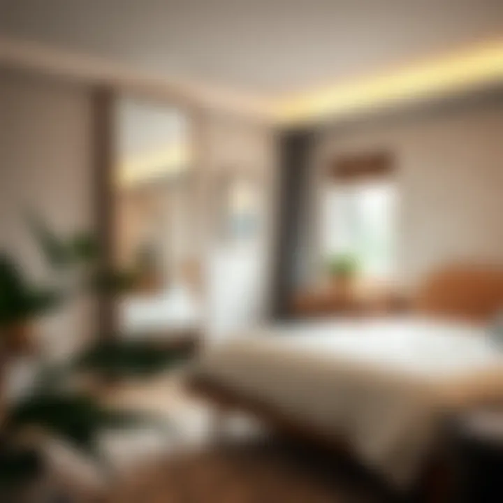 A beautifully designed floor length mirror styled in a modern bedroom setting.