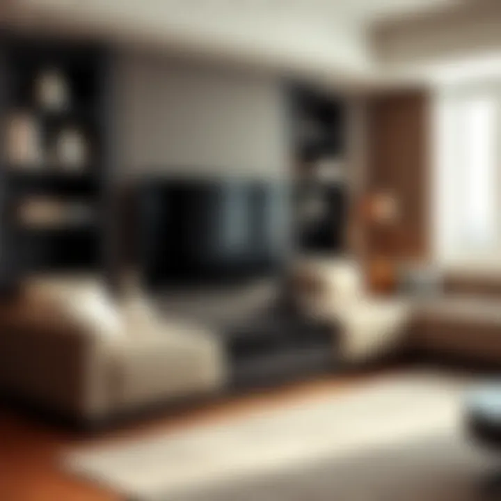 Elegant living room showcasing a sophisticated bench seating unit with built-in storage.