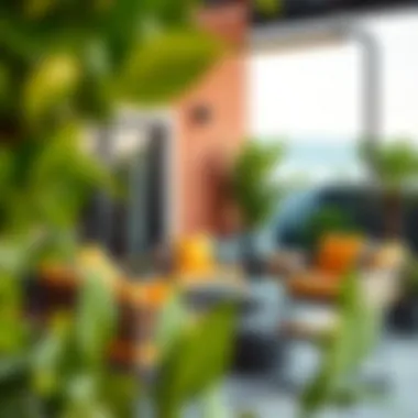 Stylish outdoor seating arrangement with vibrant cushions