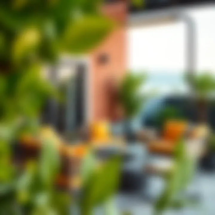 Stylish outdoor seating arrangement with vibrant cushions