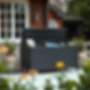 Dual-Purpose Metal Storage in Outdoor Spaces Functional metal storage box used as a patio bench