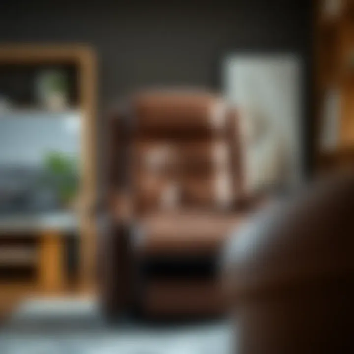 Ergonomic features of a narrow leather recliner highlighted