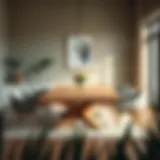 Elegant natural wood dining table set in a modern home environment.