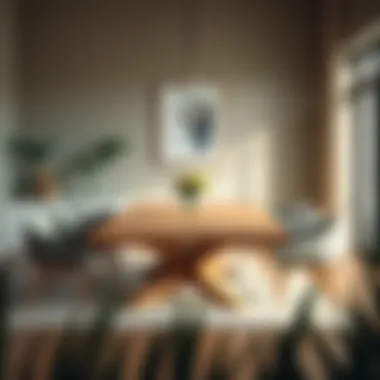 Modern Natural Wood Dining Table Elegant natural wood dining table set in a modern home environment.