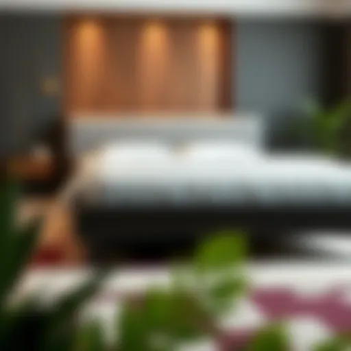 A contemporary queen bed frame featuring sleek lines and modern materials.