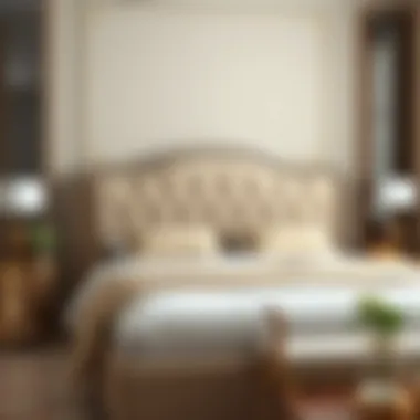 Elegance with Upholstered Bed Frames An elegant upholstered queen bed frame with luxurious fabric and stylish headboard.