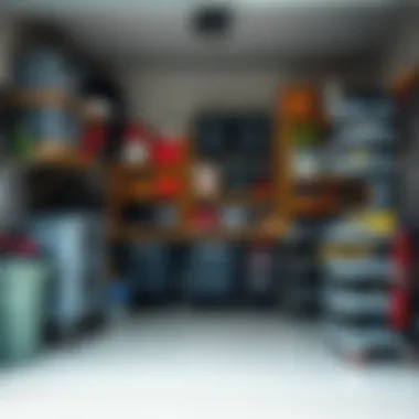 Storage bins and shelves filled with tools and equipment