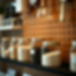 Elegant pegboard storage jars showcasing a modern home organization aesthetic