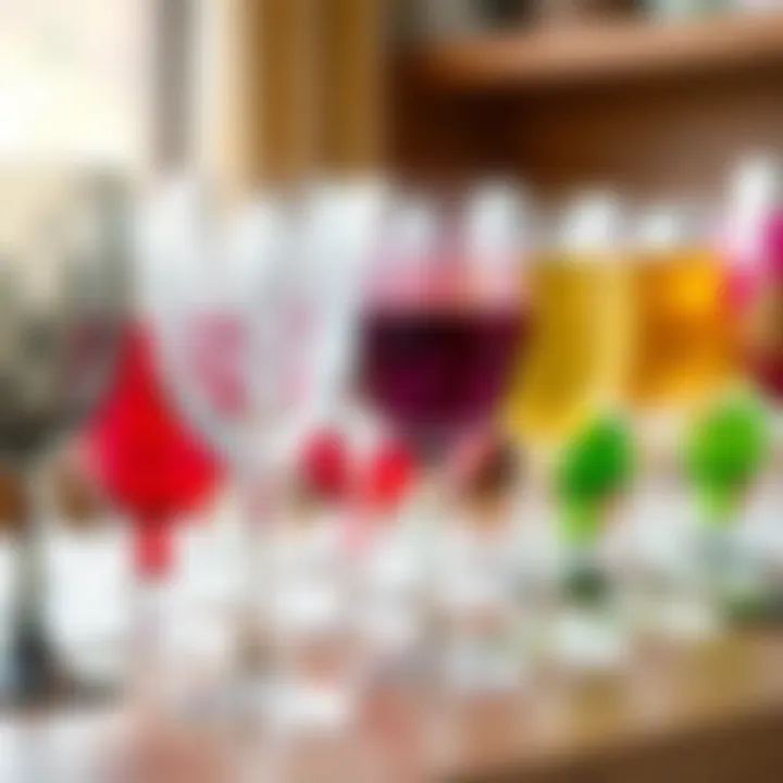 Elegant assortment of patterned plastic wine glasses showcasing diverse designs.