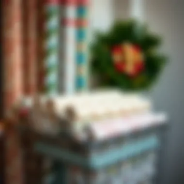 Decorative display of wrapping paper rolls