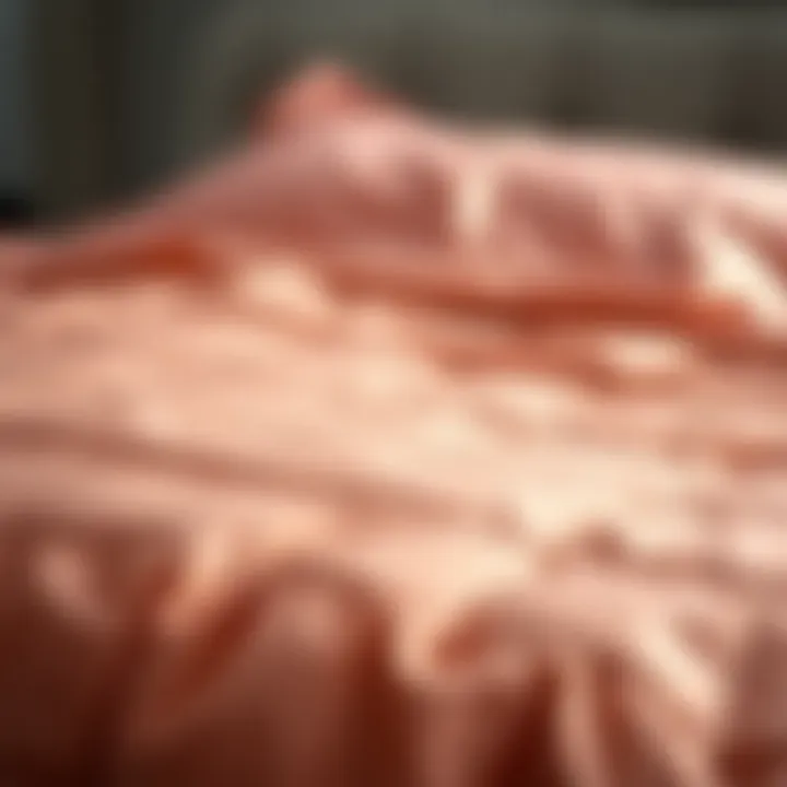 Textural Beauty of Rose Gold Fabric Close-up view of the intricate texture of a rose gold comforter