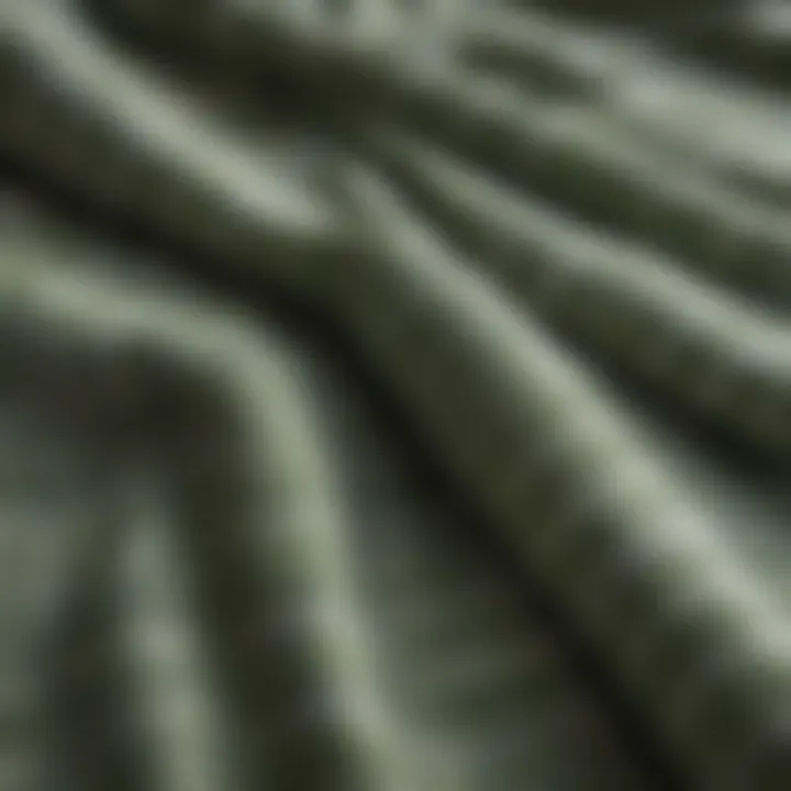 Close-up of the texture and patterns of a sage green plaid comforter, showcasing its fabric quality.