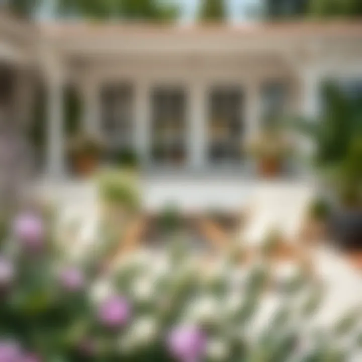 A beautifully arranged outdoor space featuring sling chairs