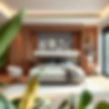 Stylish Bedroom Featuring a Queen Bed with Lift Storage Interior view of a stylish bedroom featuring a queen bed with lift storage