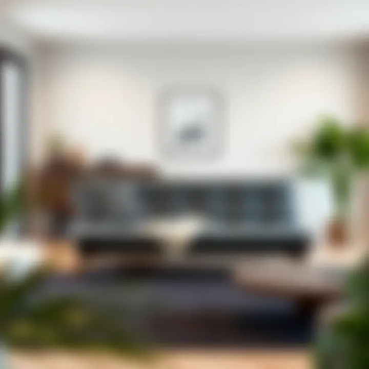 Stylish futon frame in a contemporary living room