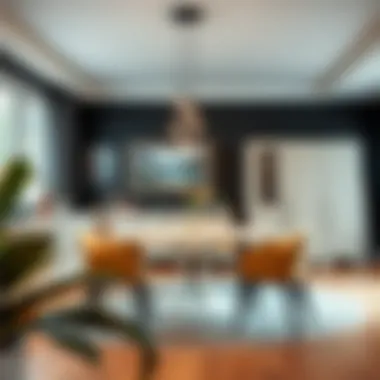 Stylish light furniture contrasts with dark decor