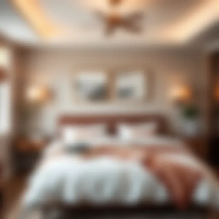 Rose Gold Accents in Modern Twin Bedroom Stylishly arranged twin bedroom featuring rose gold accents