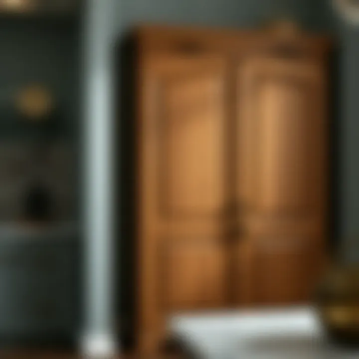 Aesthetic tall cabinet with unique hardware and finish