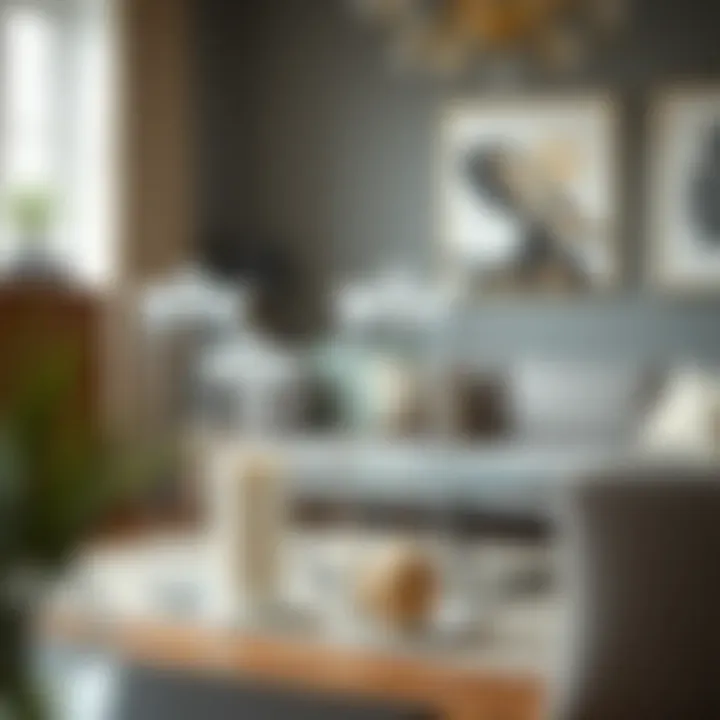 An elegant living room with tall clear plastic containers used for decorative storage, blending practicality with aesthetic appeal.