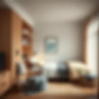 A well-organized bedroom showcasing innovative storage solutions and stylish furnishings