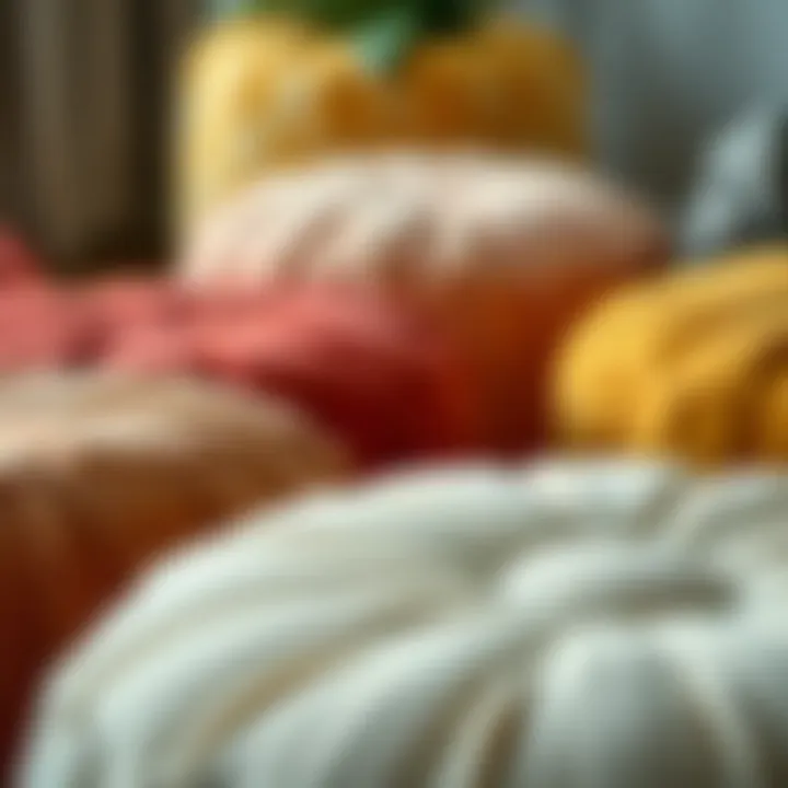 Diverse Materials of Decorative Poufs A close-up of various materials used in decorative poufs