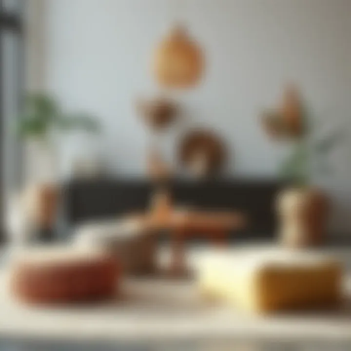 Sustainable Decorative Poufs in Modern Interior Sustainable poufs made from eco-friendly materials displayed in a modern interior