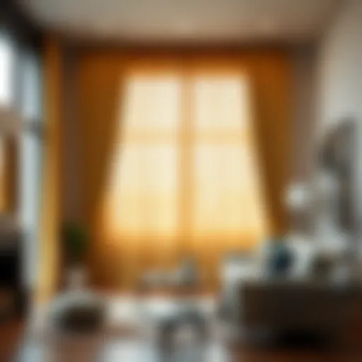 Luxurious gold curtain draping elegantly in a modern living room