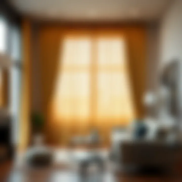 Luxurious Gold Curtain in a Modern Setting Luxurious gold curtain draping elegantly in a modern living room