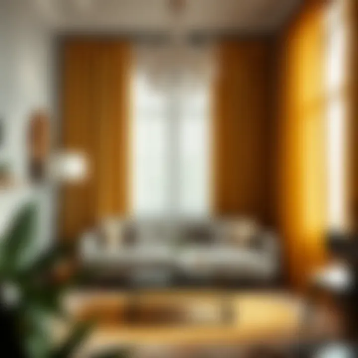 Elegant Interior with Gold Curtains A beautifully styled interior featuring gold curtains enhancing the decor