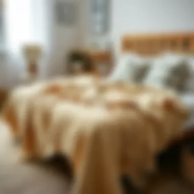 Variety of cotton blanket designs displayed on a cozy bed