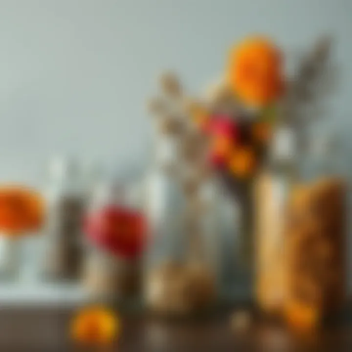 Large Mason Jars with Dried Flowers An aesthetically pleasing arrangement of large mason jars filled with colorful dried flowers.