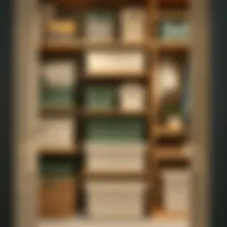 A beautifully organized closet featuring compartmentalized storage bins.