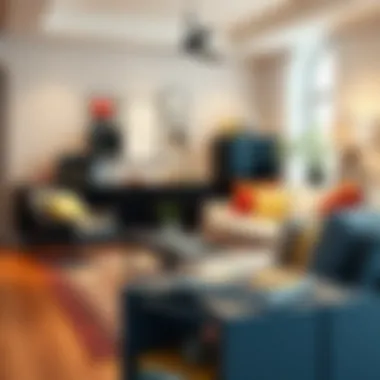 Stylish living room with compartmentalized storage bins enhancing decor.