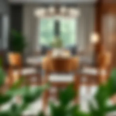 Elegant counter height wood chairs arranged in a contemporary dining area