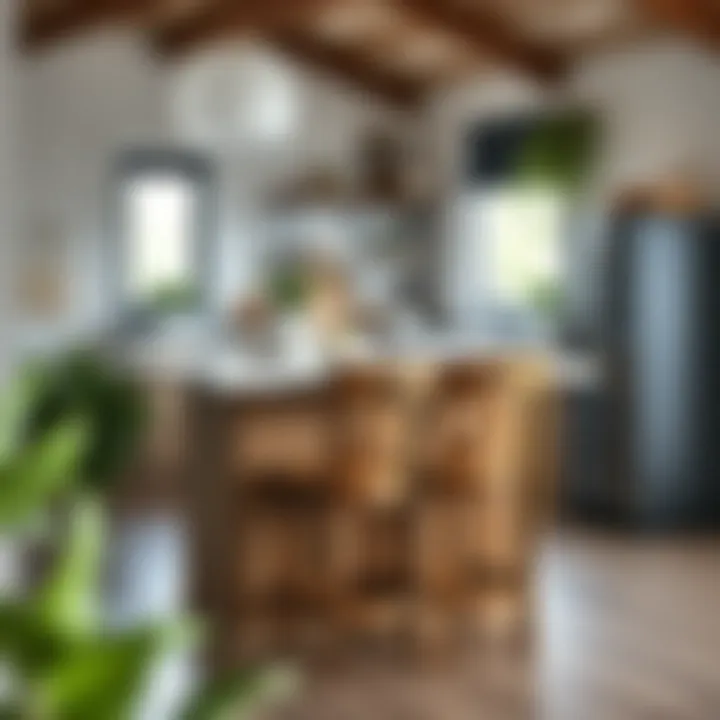 Rustic counter height wood chair paired with farmhouse decor