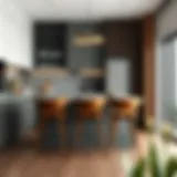 Stylish counter height wood chair in a modern kitchen setting