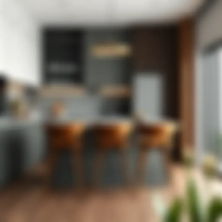 Stylish counter height wood chair in a modern kitchen setting