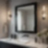 Elegant black mirror framed in a luxurious bathroom setting