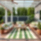 Elegant green stripe outdoor rug enhancing a patio space