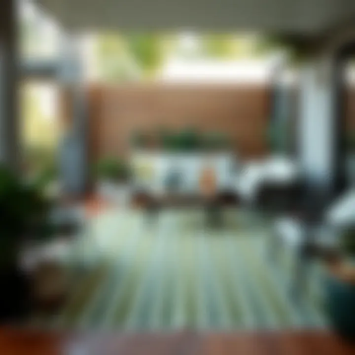 Modern Lounge Featuring Green Stripe Outdoor Rug Versatile use of green stripe rug in a modern outdoor lounge