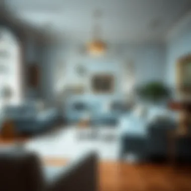 Sophisticated living room featuring a light blue sofa