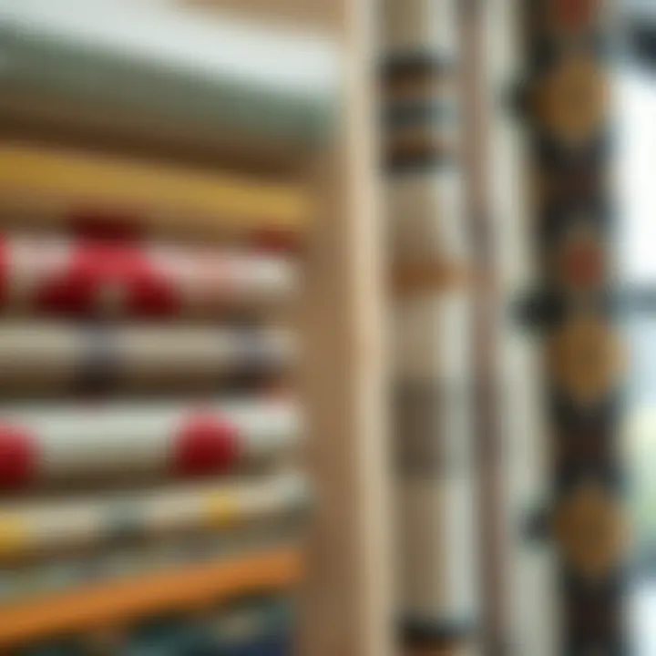 Close-up of various fabric swatches used for curtains and blinds