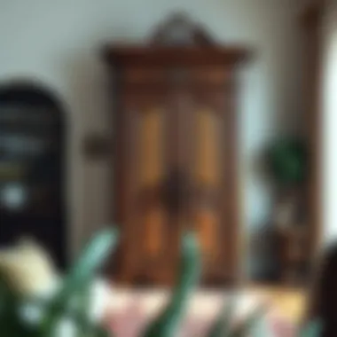 Elegant front hall armoire showcasing intricate woodwork