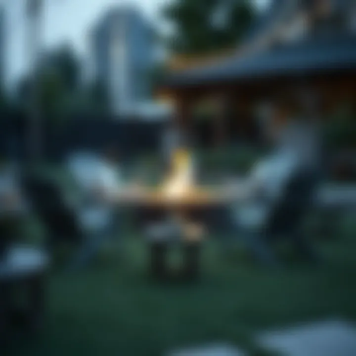 Comfortable grey lawn chairs around a fire pit