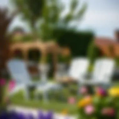 Stylish grey lawn chairs in a garden setting