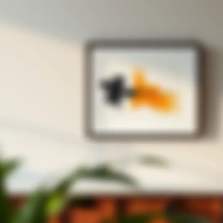 Low profile picture frame showcasing abstract art against a modern wall