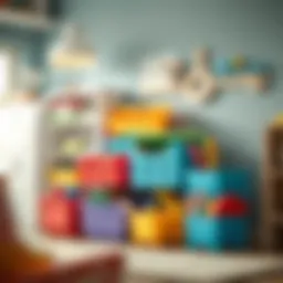 Colorful array of plastic toy organizers displaying various compartments