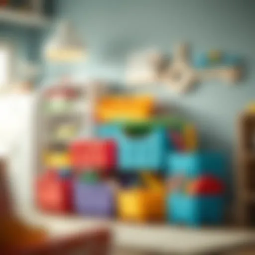 Colorful array of plastic toy organizers displaying various compartments