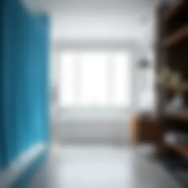 Elegant Blue Shower Curtain in Modern Bathroom Elegant blue shower curtain in a modern bathroom setting